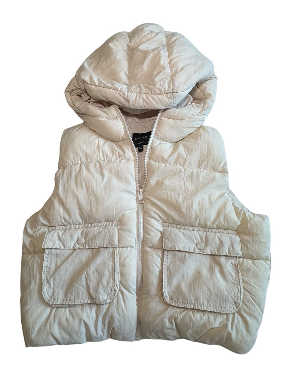 Love Tree Cream Hooded Quilted Puffer Vest size medium